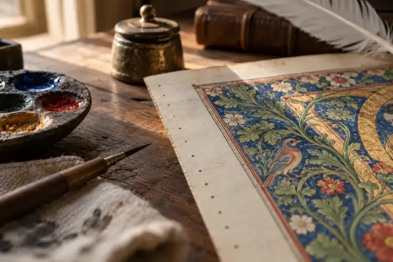 An illustrative parchment page edge with small evenly spaced guide holes.